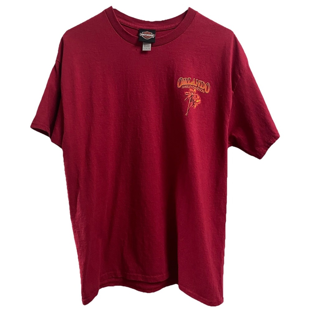Harley-Davidson Motorcycles Mens Red T-Shirt Double Sided Orlando Florida Sz.L